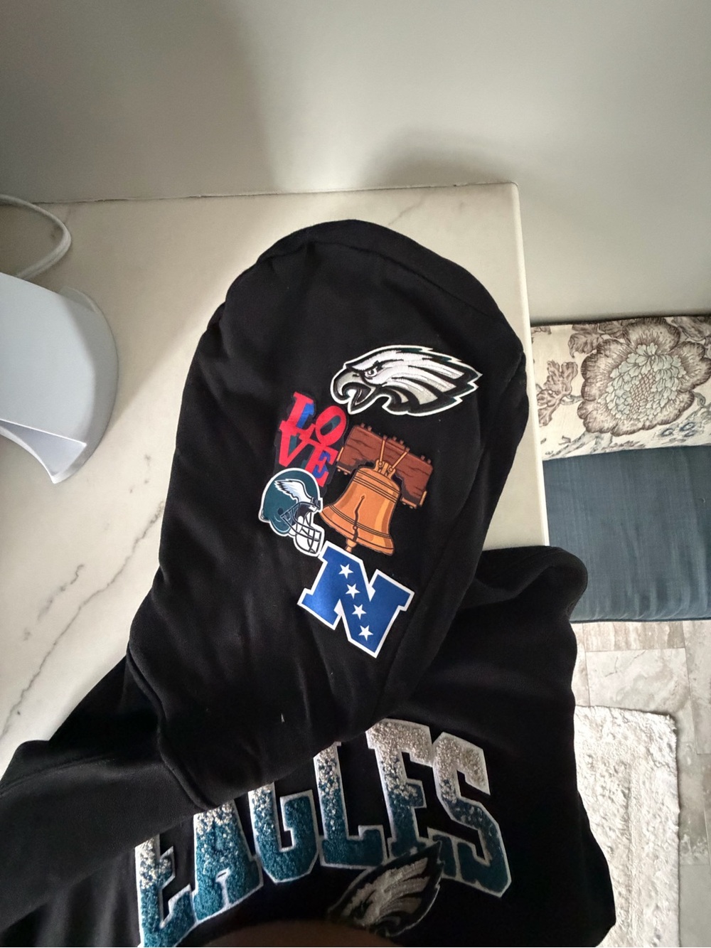 Philadelphia Eagles Black Varsity Hoodie with Team Patches